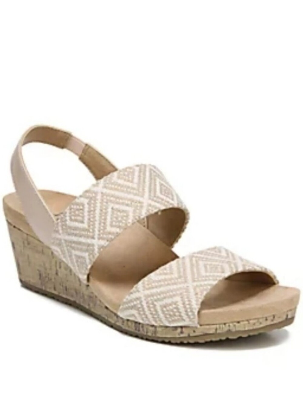 LifeStride Marcela Tan White Geometric Cork Wedge Sandals 7.5